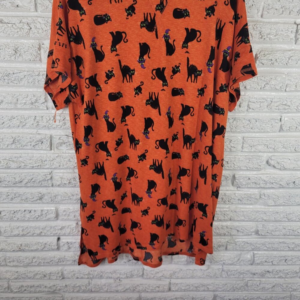 Celebrate Womens XL Halloween Pajama Top Orange Cat Print Short Sleeve ORA22XE - Picture 5 of 10